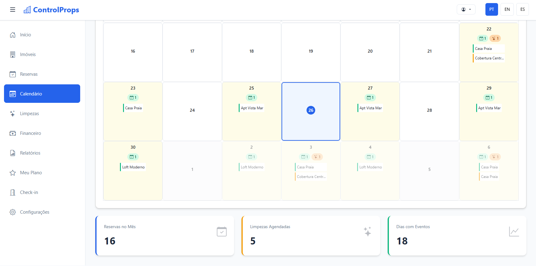 Calendário de Reservas